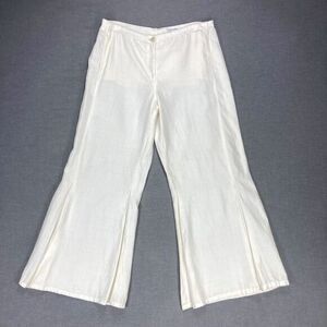 Vintage CHANEL Palazzo Flare Leg Pants Womens Size 16 Ivory Viscose High Waisted